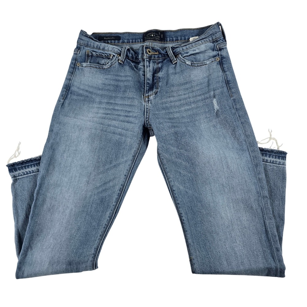 Lucky Brand Brooke Capri Jeans Womens 8/29 Medium Wash Raw Hem Distressed Blue